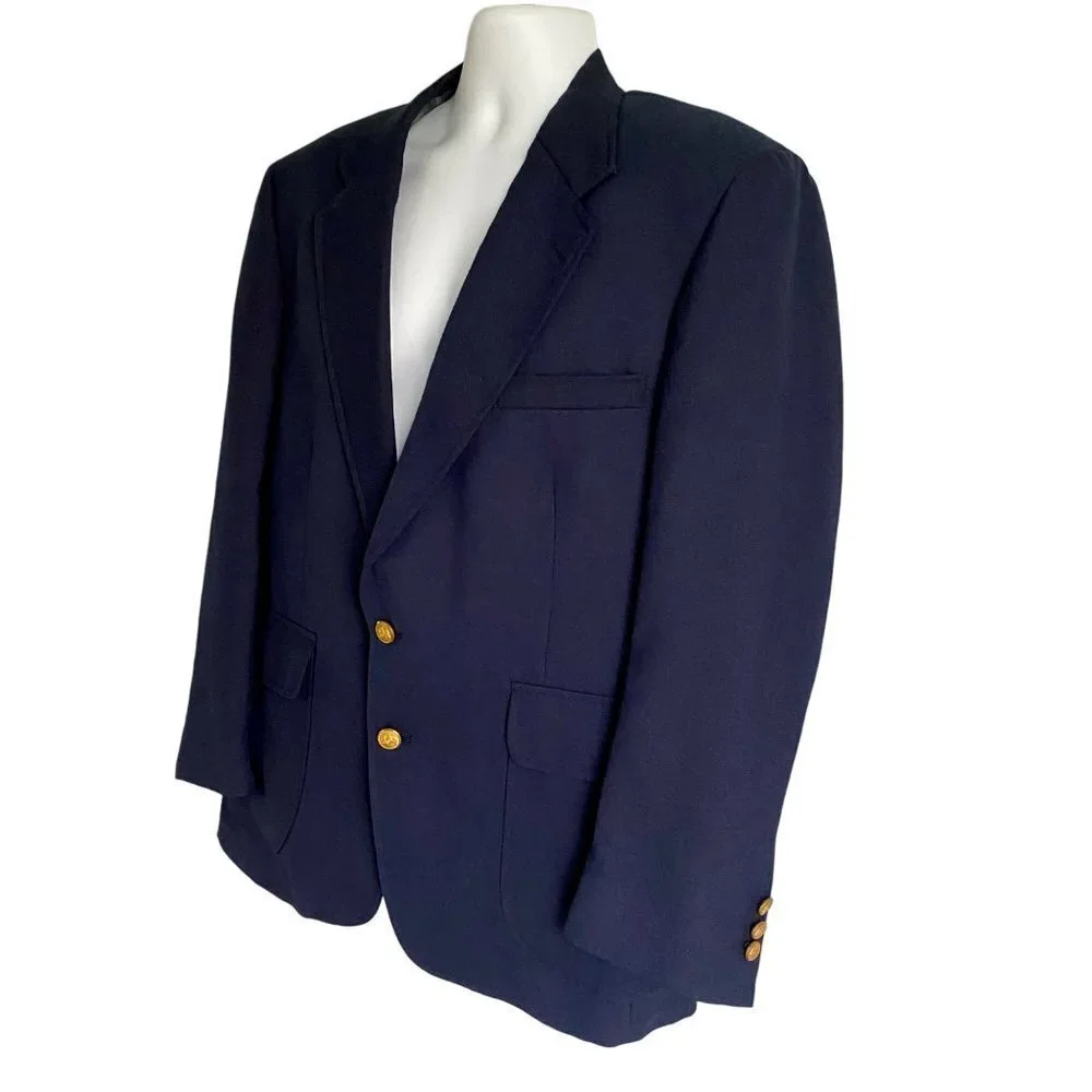 Hart Schaffner and Marx Navy Wool Blend 2 Button Sport Coat Jacket Blazer 42S